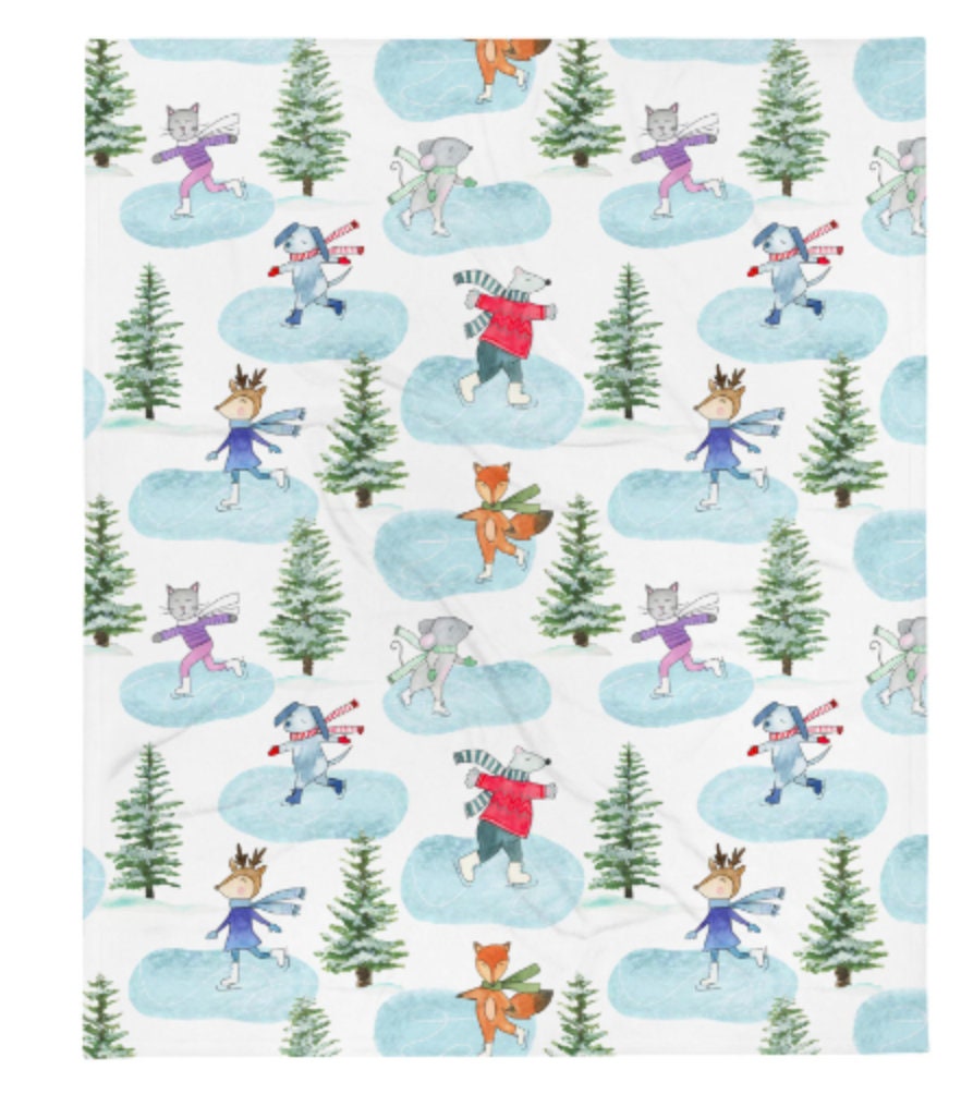 Ice Skating Animals Watercolor Painting Pattern Holiday Christmas ...