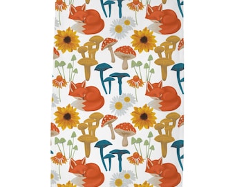 Fox and Wildflowers Mushrooms Tea Towel