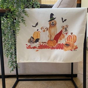 Halloween Dog Tea Towel Watercolor dogs in halloween costumes fall decor and gift image 2