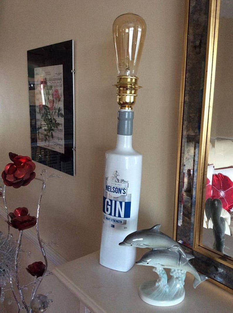 Nelsons Gin Handmade Upcycled Bottle Table Lamp Free Shipping UK
