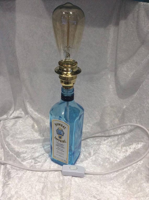 Upcycled Blue Glass Bottle Table Lamp Ay Sapphire Gin