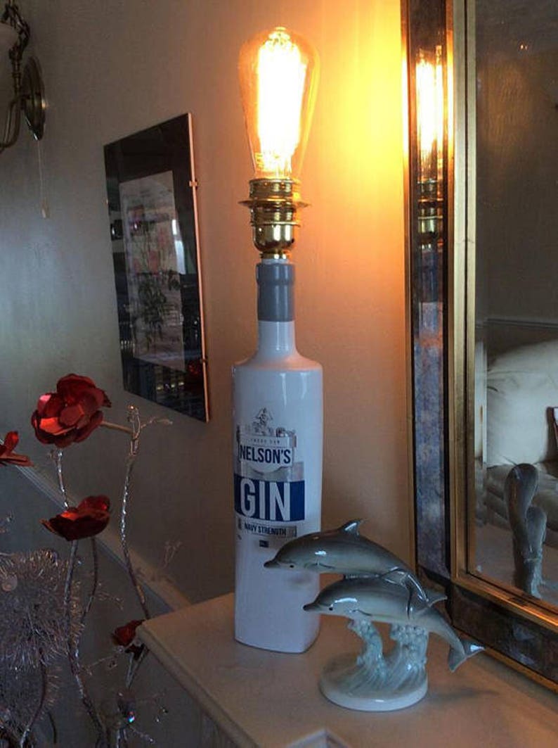 Nelsons Gin Handmade Upcycled Bottle Table Lamp Free Shipping UK