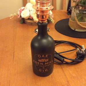 Upcycled Black Bottle Table Lamp Oak Eden Mill Gin