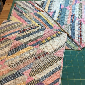 Mid-century shabby chic cutter quilt slow stitch base layer, 14” squares