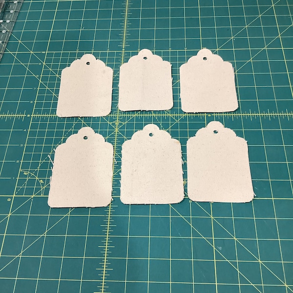 Handmade blank canvas tags for slow stitching, set of 6, large tags, 3” by 5” canvas tags, hand cut fabric gift tags, fabric gift tags