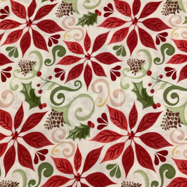 Kate Spain designer quilt fabric printed by Moda, 12 Days of Christmas, Kate Spain, floral quilt cotton, sold by 1/2 yard, rare OOP fabric