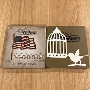Sizzix Tim Holtz Alterations BigZ dies, Tim Holtz flag and caged bird dies, Sizzix die cut fabric, cork, metal, cardboard, your choice