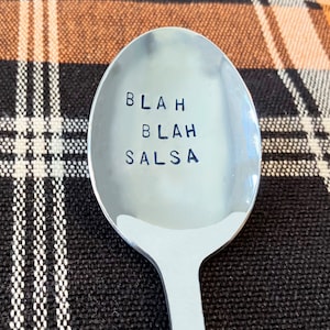 Blah Blah Salsa hand stamped spoon, hand-stamped spoon, handstamped spoon, condiment spoon, , avocado, salsa spoon, FREE gift bag