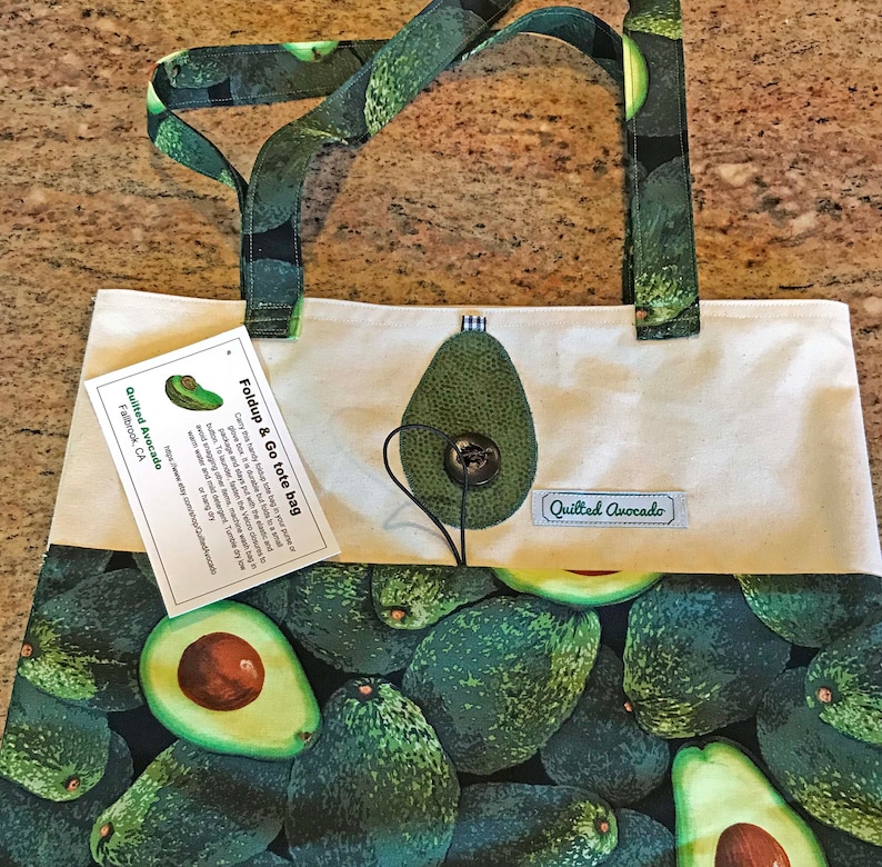 Avocado foldup shopping bag foldup Farmer/'s Market bag avocado tote bag reusable avocado grocery bag keto reusable fold-up grocery bag