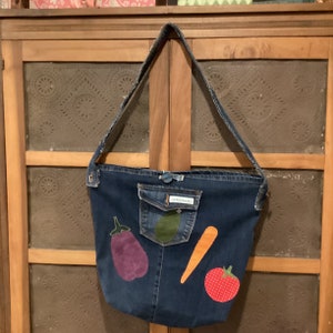 Farmers market bag, large reusable shopping bag, upcycled jeans farmers market bag, handmade tote bag, repurposed jeans bag