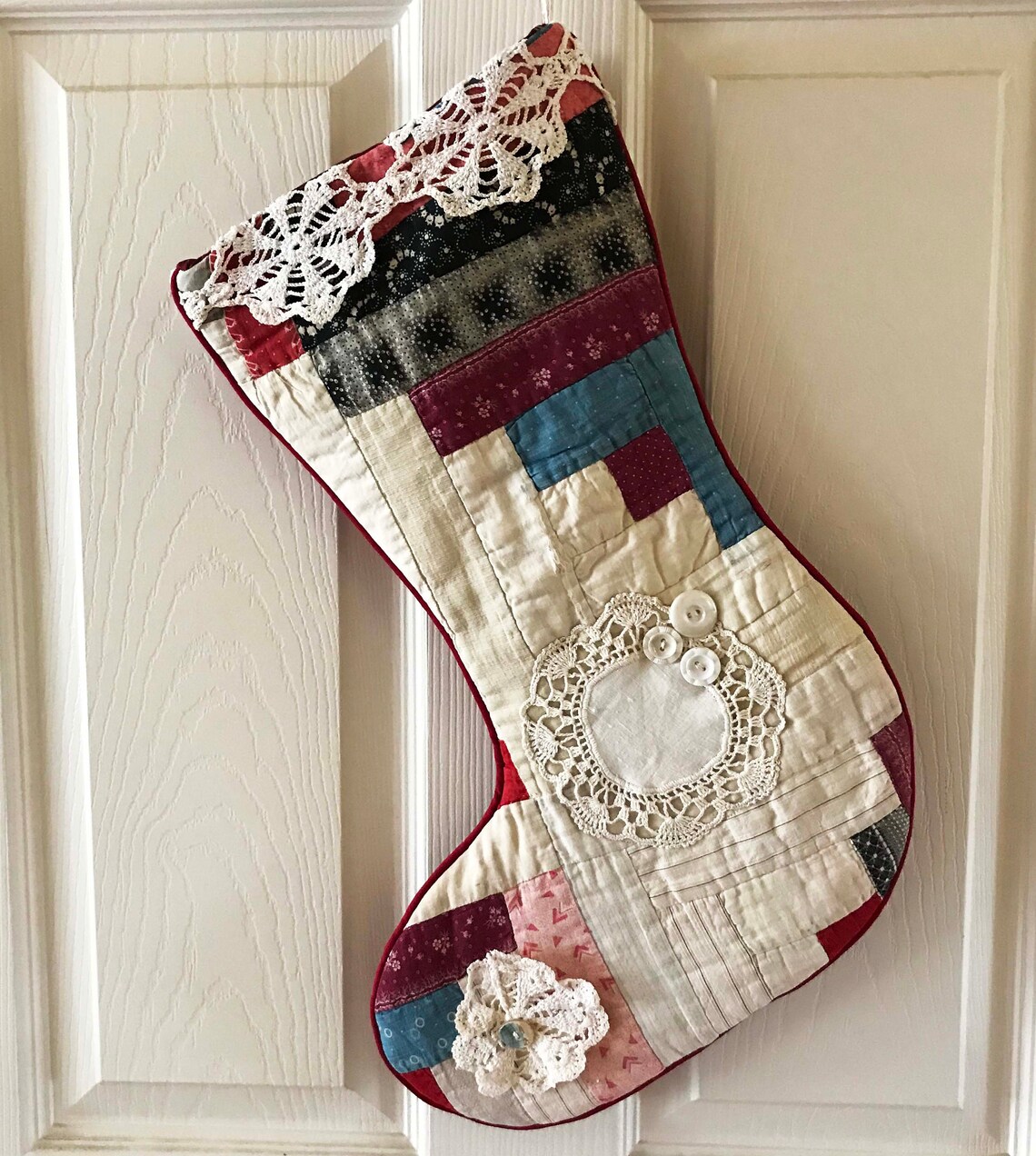 Christmas Stocking Antique Quilt Vintage Quilt Christmas Etsy