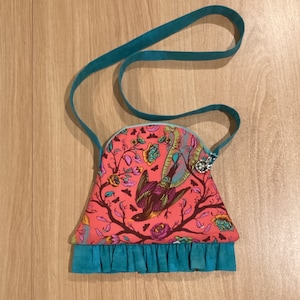 Tula Pink frill bag, ruffled bag, ruffled purse, frill purse, Tula Pink bag, handbag womens handmade fabric, crossbody bag
