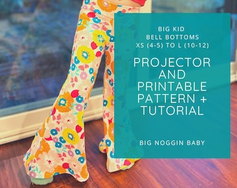 Kids' High-waisted Bell Bottoms Sewing Pattern: Projector