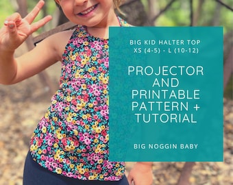 Big Kid Halter Top Printable and Projector Pattern + Tutorial | Tank, Tie-Back, Tween, Child, Kid, Instructions