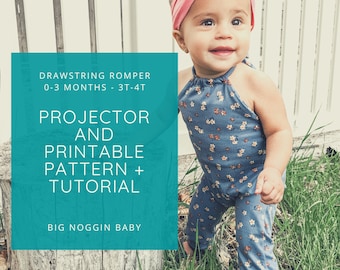 Drawstring Romper Printable and Projector Pattern + Tutorial | Jumpsuit, Playsuit, Baby, Toddler, Child, Kid, Instructions