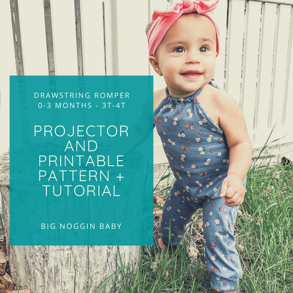 Drawstring Romper Printable and Projector Pattern + Tutorial | Jumpsuit, Playsuit, Baby, Toddler, Child, Kid, Instructions