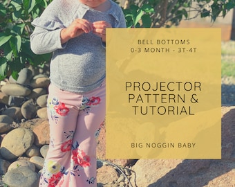 Patrón y tutorial del proyector de pantalones de campana para bebés de cintura alta / bengalas, polainas, niños pequeños, bebés, bebés, instrucciones