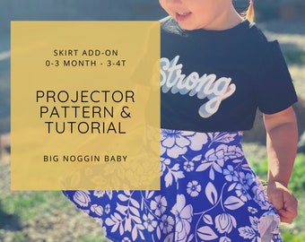 Skirt Add-On Projector Pattern and Tutorial | Two Styles, Pockets, Shorties, Bloomers, Briefs, Bummies, Skort, Baby, Toddler, Instructions