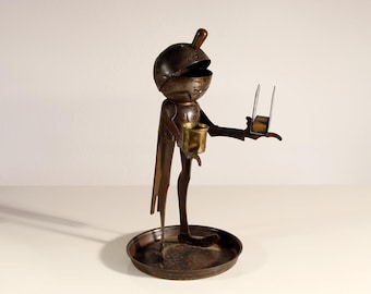 GROTESQUE GOBERG CANDLEHOLDER german hugo berger ashtray match holder striker antique wrought iron brass figurine