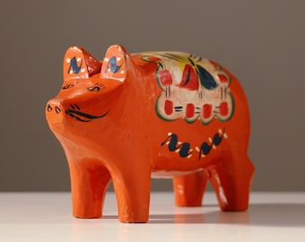 VINTAGE DALA PIG piggy bank money box wooden hand carved made sweden swedish scandinavian nils olsson dalagris