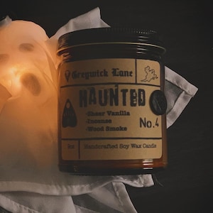 Haunted Smoked Vanilla Candle | Spooky Ghost Halloween Decor | Dark Academia Home Fragrance | Moody Goth Aesthetic, 9oz Amber Jar