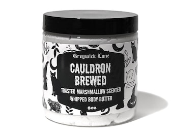 Beurre corporel à la guimauve grillée | fouettée pour sorcière au chaudron Brewed | Soin de la peau fait main Spooky Horror, 8 oz