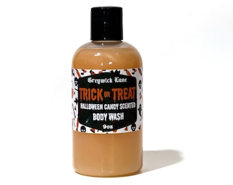 Halloween Candy Body Wash | Trick or Treat Spooky Soap | Gothic Handmade Shower Gel | Vintage Fall Novelty Bubble Bath | Retro Pumpkin, 9oz