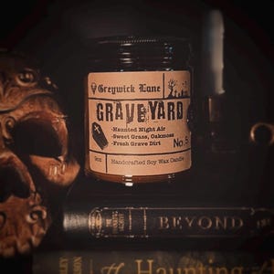 Graveyard Candle | Sweet Grass & Grave Dirt | Dark Academia Decor | Gothic Cemetery Gift | Spooky Aesthetic Home Fragrance, 9oz Amber Jar