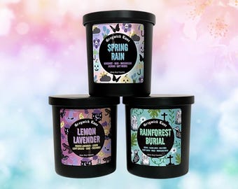 Spooky Spring Candles | Pastel Halloween Springoween Scents | Creepy Cute Gifts | Rain, Lemon Lavender, Rainforest | Natural Soy 10oz