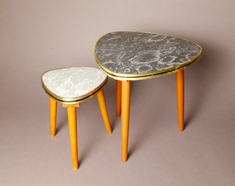 Set of 2 side tables flower stool in marble look tripod tripod kidney table Ref. 526527