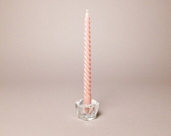Vintage faceted solid glass candle holder, block glass, transparent, Ref. 2232