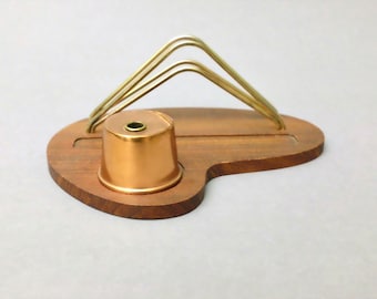 Letter holder desk set, wood and metal, with inkwell and pen holder, Ref. 2323