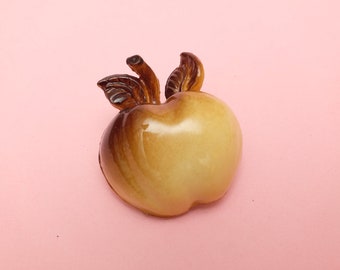 Vintage 1970's Plastic Brooch Apple Beige Brown Blouse Brooch Ref. 19216