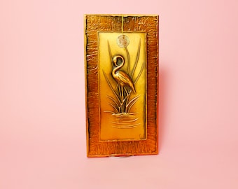 Large vintage wall picture narrow flamingo copper handmade Ref. 2022