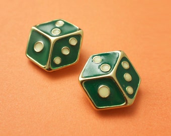 Vintage Gontie Ear Clips with Cube Motif Green Ref. 249