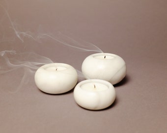 Vintage set of 3 round marble candle holders for tea lights, 1980s/90s, Ref. 2317