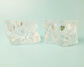 Set of 2 candle holders | Peill & Putzler, "Alaska" candle holder | Solid glass candle holders, 1970s | Ref. 2424