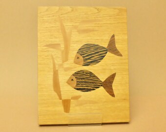 MCM Modernist minimalist wood carving inlaid fish inlay Ref. 2223