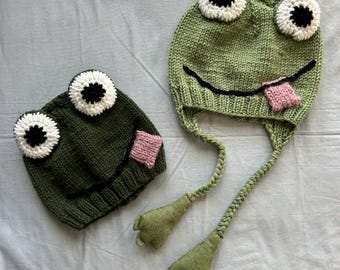 Frog Hat, Frog Hat Kids, Frog Knit Hat, Frog Beanie, Frog Hat adult, Character Beanie, Frog Lover Gift, frog and Toad, wild things, nature