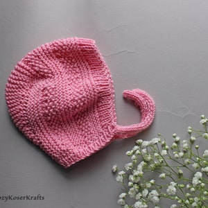 Knitted Baby Bonnet, Pink Bonnet, Hand Knit Baby Bonnet, Knit Baby Clothing, 3-6m, Baby Knitwear, Classic Bonnet, Vintage Bonnet