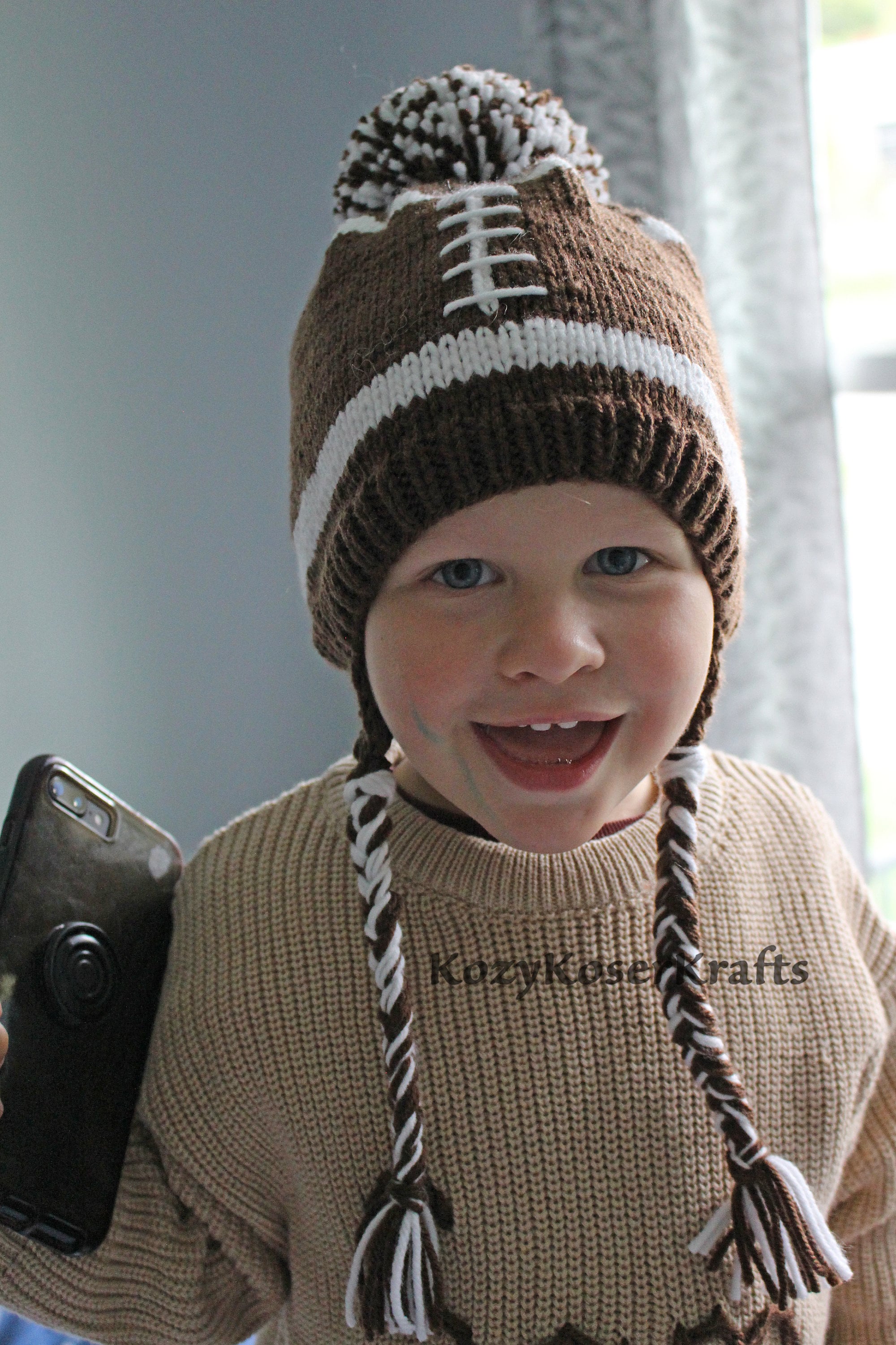 Football Hat, Baby Football Knit Hat, Toddler Football Hat, Toddler Football Knitted Hat, Baby Boy Hat, Baby Football Hat, Football Hat