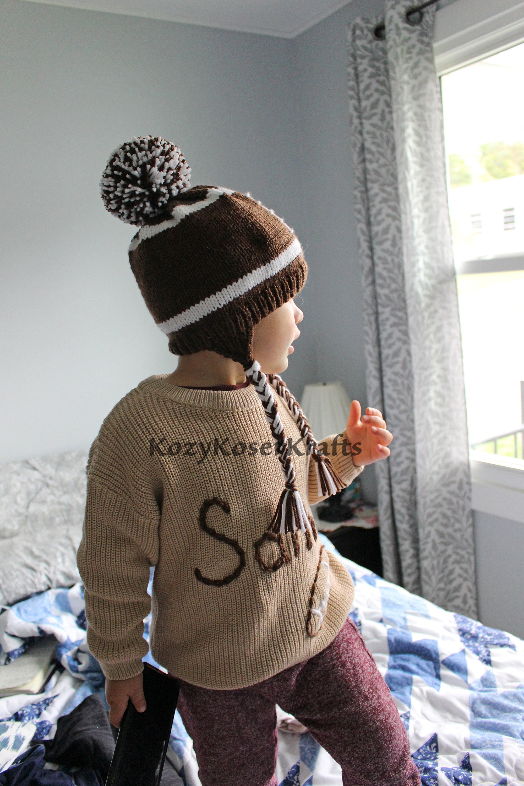 Football Hat, Baby Football Knit Hat, Toddler Football Hat, Toddler Football Knitted Hat, Baby Boy Hat, Baby Football Hat, Football Hat