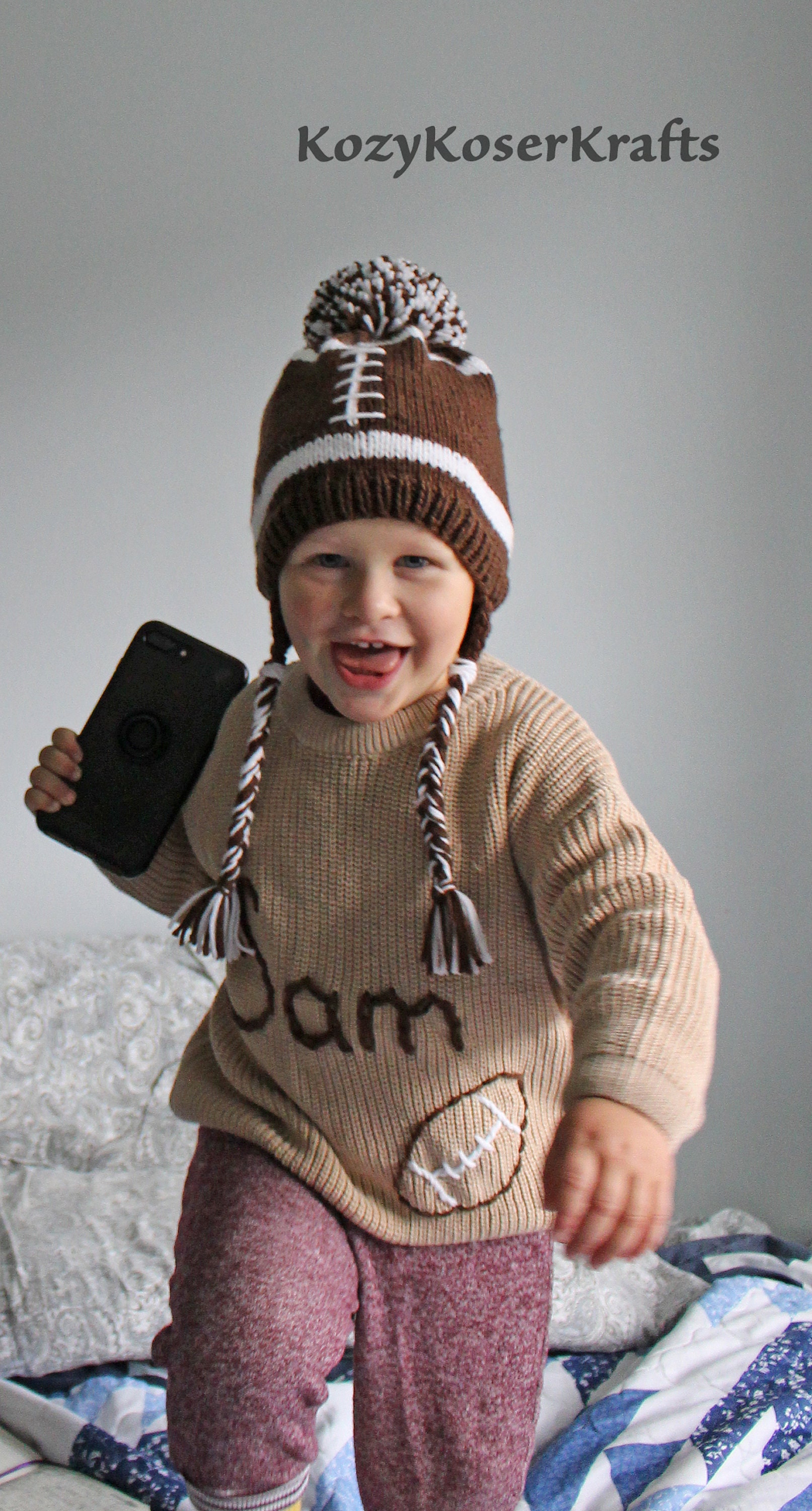 Football Hat, Baby Football Knit Hat, Toddler Football Hat, Toddler Football Knitted Hat, Baby Boy Hat, Baby Football Hat, Football Hat