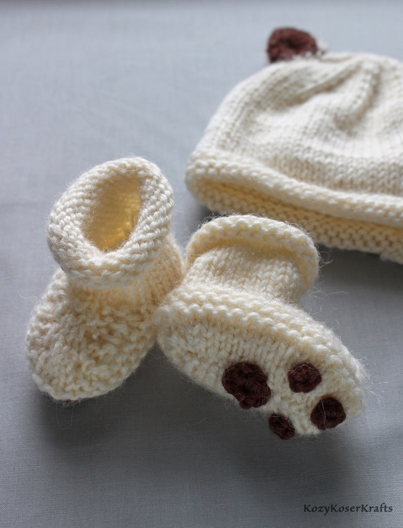 Baby Bear Hat and Booties with Paw Prints Set Hand Knit ...