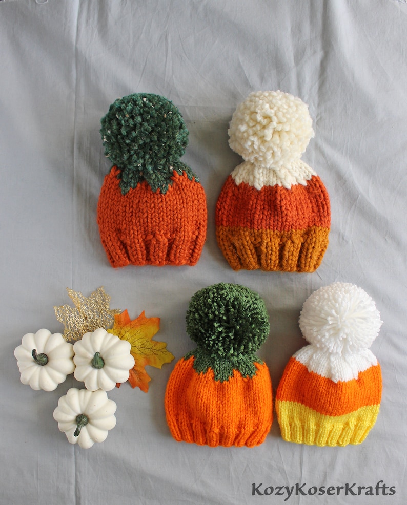 Pumpkin Baby Hat, Candycorn Baby Hat, Fall Beanie Kids, Fall Kids Hat, Pumpkin Kids Hat, Candycorn Kids Hat, Halloween Knit Hat, Fall Toques image 1