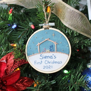 Christmas Ornament, Personalized Christmas Ornament, First Christmas Ornament, Baby First Christmas, Hand Embroidered Ornament