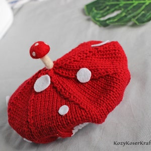 Mushroom Knit Beret, Mushroom Hat, Mushroom Headpiece, Red Mushroom Hat, Magic Mushroom Hat, Cottagecore Mushroom Hat, Woodland Theme