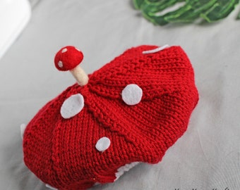 Mushroom Knit Beret, Mushroom Hat, Mushroom Headpiece, Red Mushroom Hat, Magic Mushroom Hat, Cottagecore Mushroom Hat, Woodland Theme