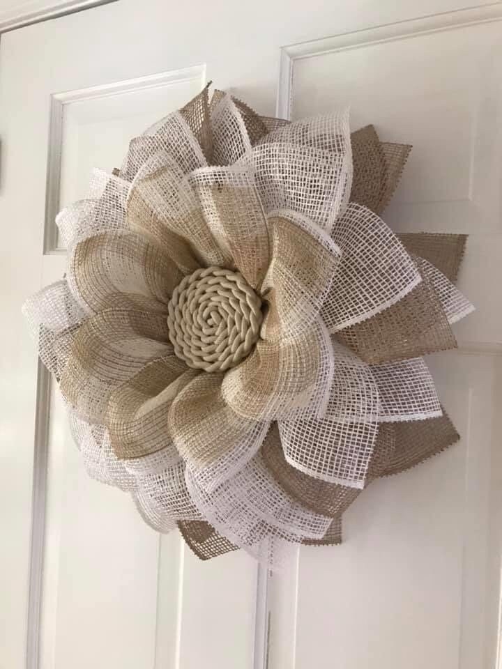 Burlap Flower Wreath Etsy
