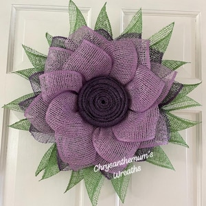 Purple Burlap Flower Wreath
